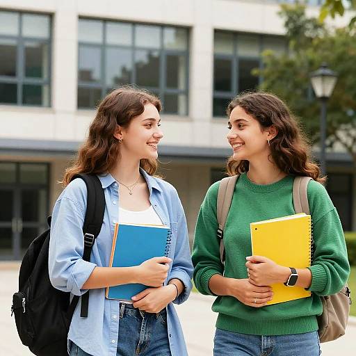Two Young Women on Sunny Campus