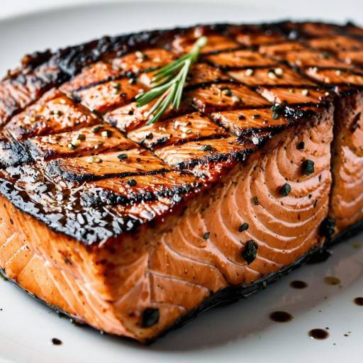 Grilled Salmon Steak with Herb Garnish