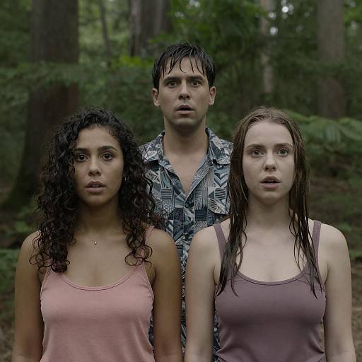 Surprised Trio in Lush Forest Setting