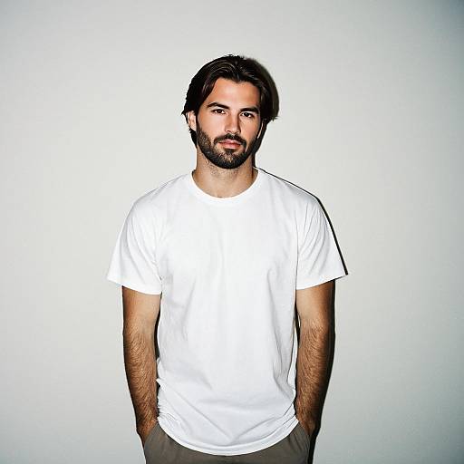 Man in White T-Shirt with Brown Hair