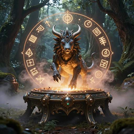 Mythical Beast Emerging from Magical Device