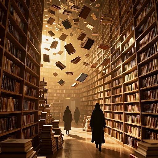 Surreal Cyberpunk Floating Library