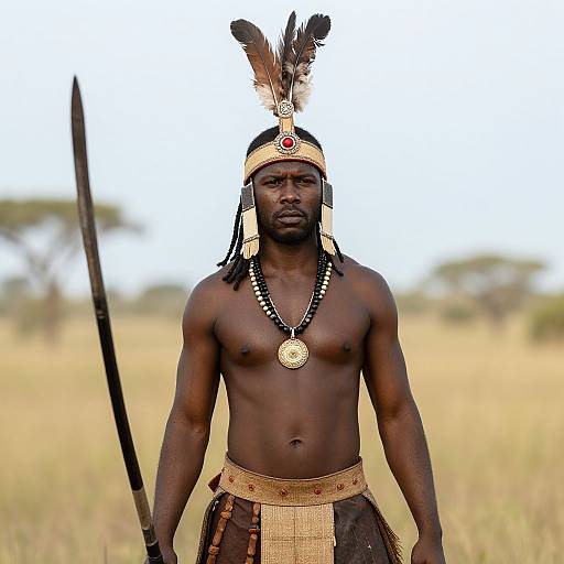 Zulu Warrior with Feather Headdress