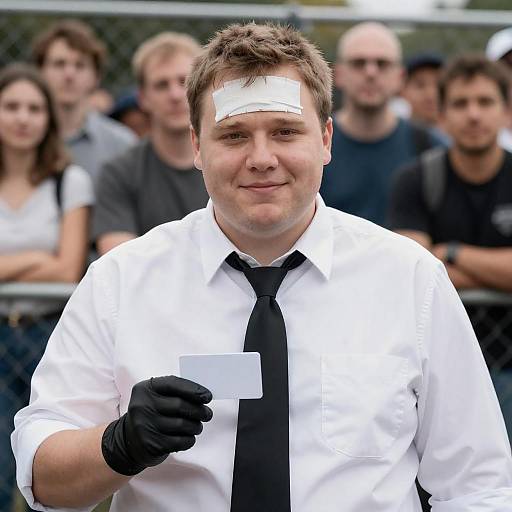 Smiling Man in Crowd Behind Fence