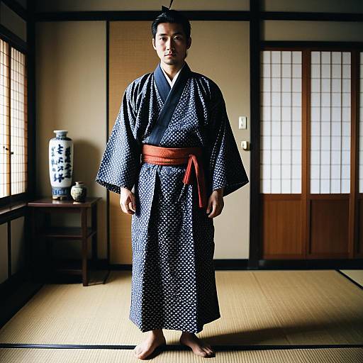 Asian Man in Traditional Japanese Robe