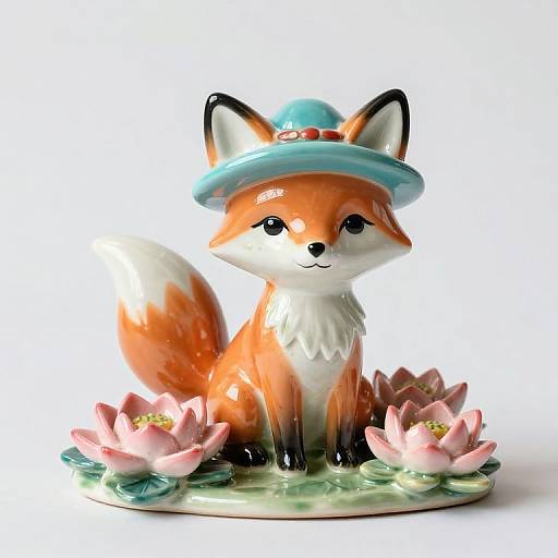 Whimsical Fox Sculpture with Lotus