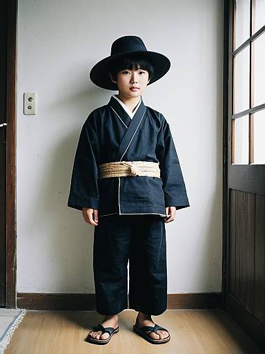 Boy in Traditional Korean Costume Indoors