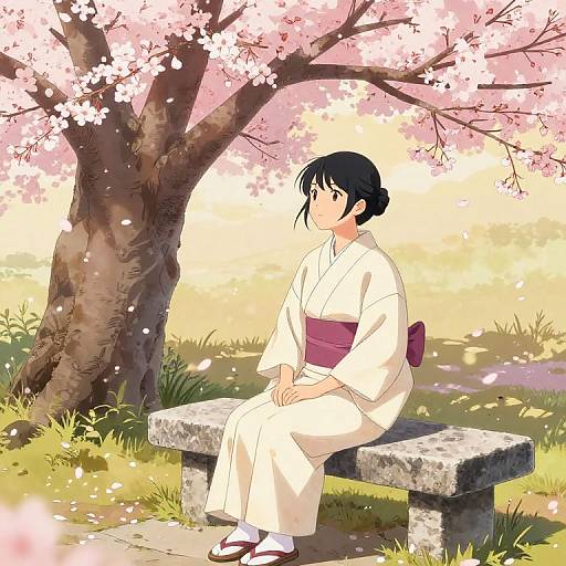 Watarase Piro Under Cherry Blossoms