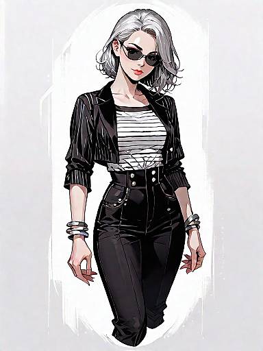 Chic Woman in Black Cropped Blazer and Sunglasses