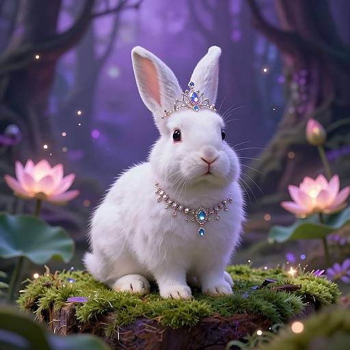 Jeweled White Rabbit in Enchanted Forest