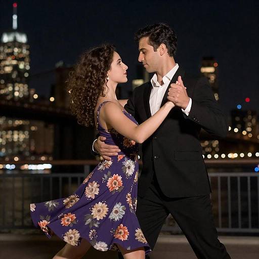 Romantic Nighttime Dance in Cityscape