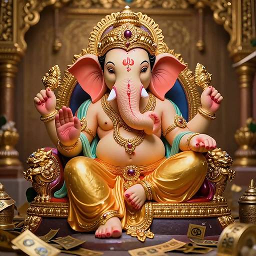 Relaxed Lord Ganesha with Gold