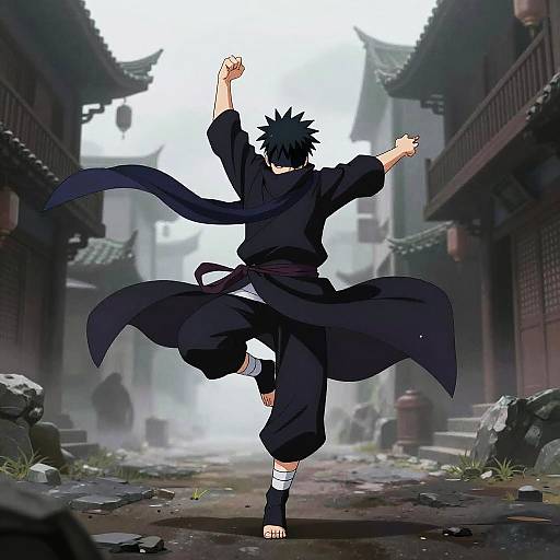 Mystic Shadow Dancer in Foggy Streets