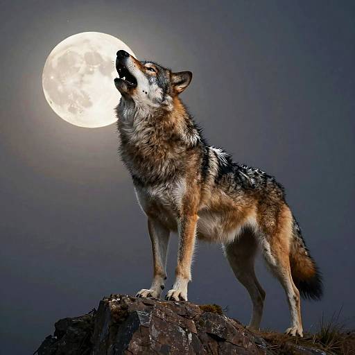 Regal Sable Wolf Howling at Moon