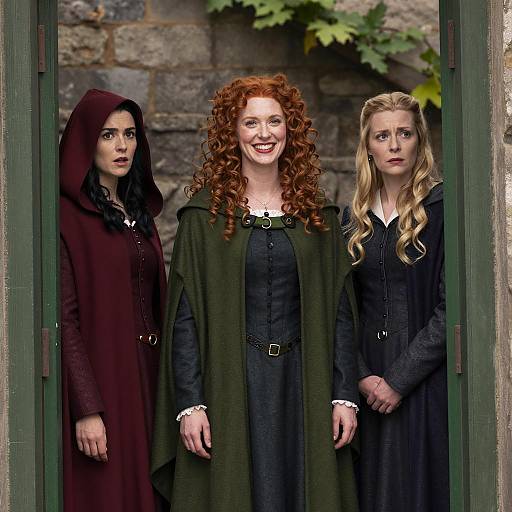 Three Women in Medieval Doorway Scene