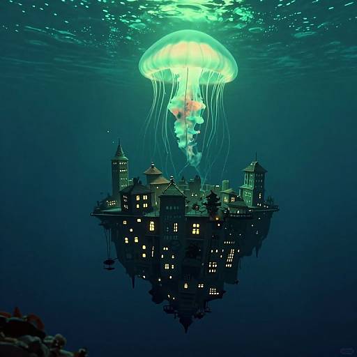 Surreal Underwater Inverted Cityscape