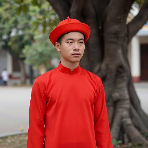 Vietnamese Man in Red Costume