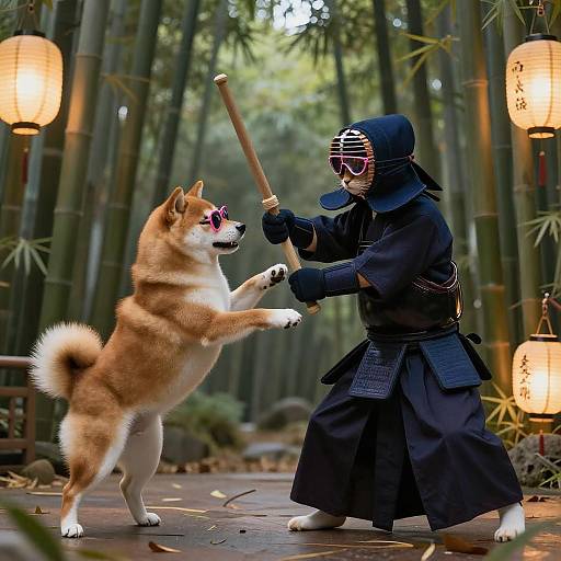 Epic Kendo Battle: Shiba Inu vs Samurai Cat