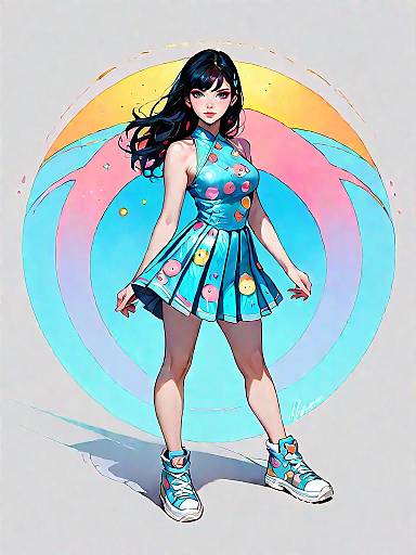 Stylish Girl in Blue Halter Neck Skater Dress