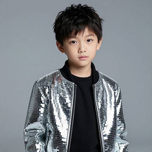 Young Boy in Shiny Disco Jacket