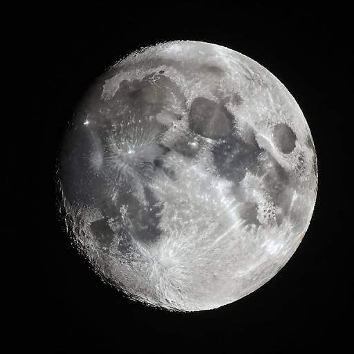 Photograph of a detailed, bright full moon against a black night sky, showcasing craters, lunar maria, and textured surface.