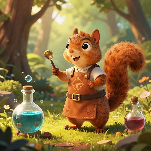 Whimsical Squirrel Alchemist in Forest