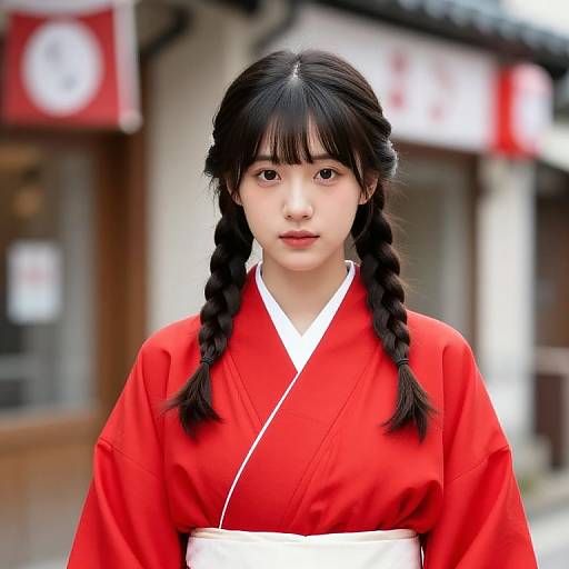 Asian Girl in Red Kimono