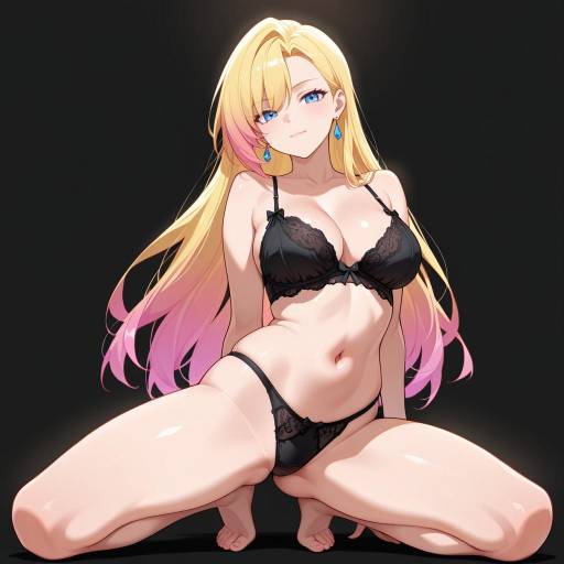Woman in Black Lingerie on Knees