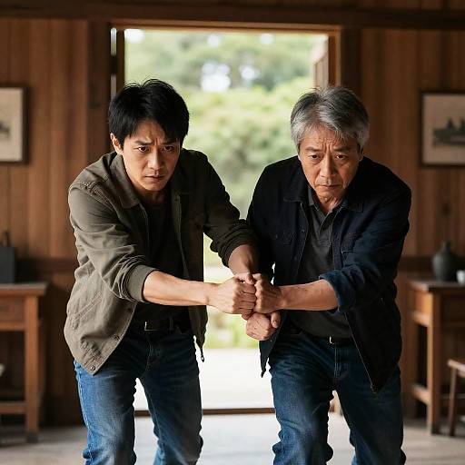 Dynamic Duo in a Rustic Room