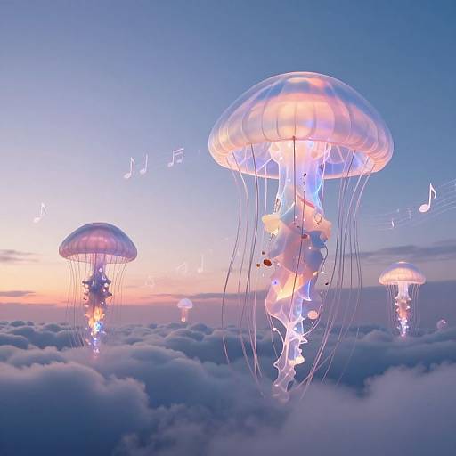 Ethereal Jellyfish Airships at Dawn