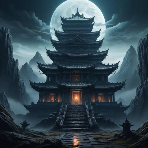 Misty Ancient Temple in Cyberpunk Style Misty Ancient Temple in Cyberpunk Style