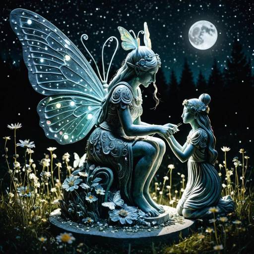 Moonlit Fairy Statue in Enchanted Meadow