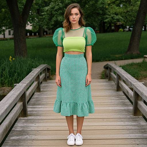 Stylish Woman in Green Organza Outfit