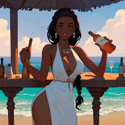 Elegant Girl at the Ocean Bar