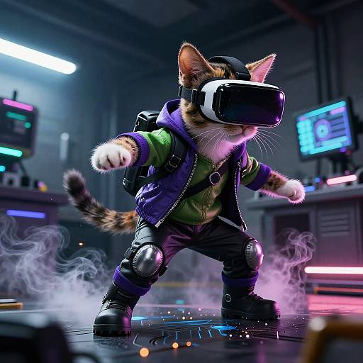 Calico Kitten Hacker in Neon Lab