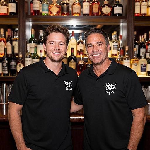 Photograph of two smiling men in black polo shirts with 