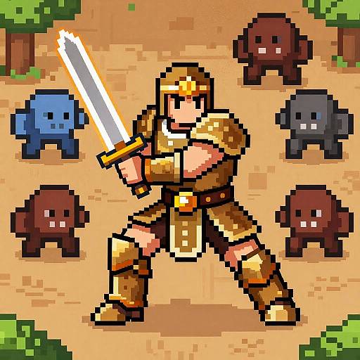 Pixel Art Warrior in Battle Pose