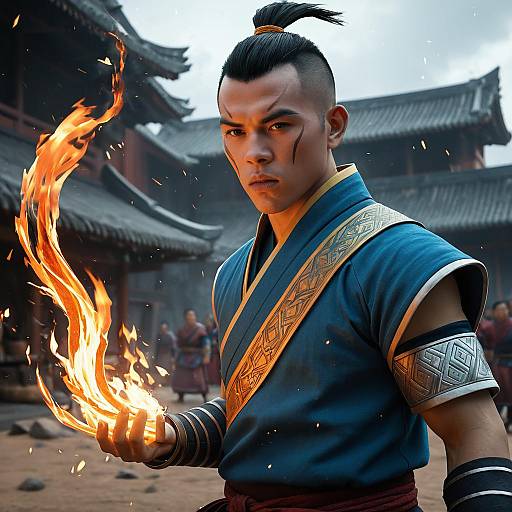 Asian Firebender in Traditional Attire