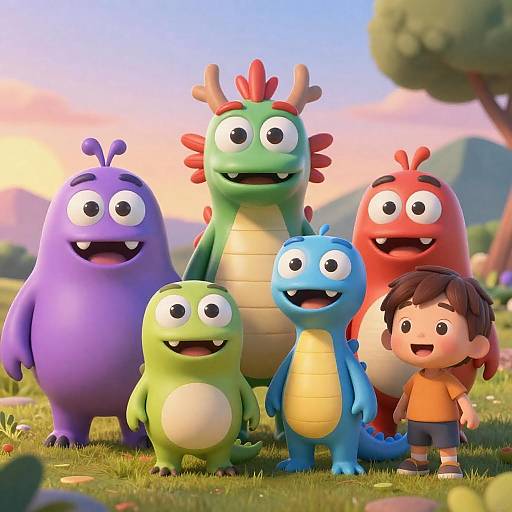 Colorful Cartoon Creatures with Kids