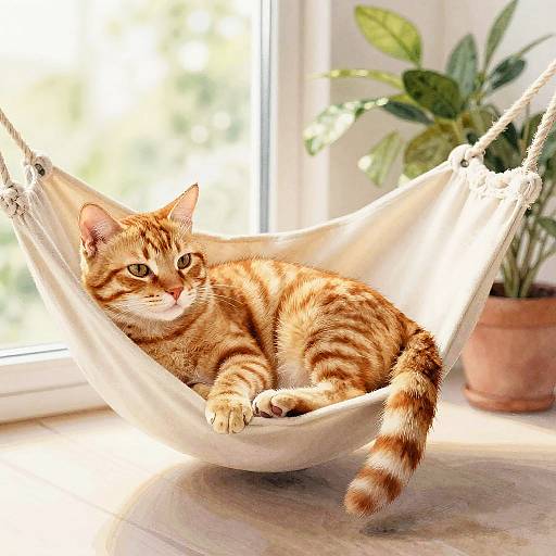 Watercolor Ginger Cat in Cozy Garden