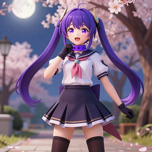 Anime Girl in School Uniform under Cherry Blossoms