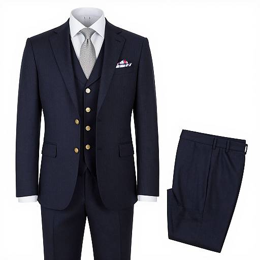 Elegant Navy Blue Striped Three-Piece Suit