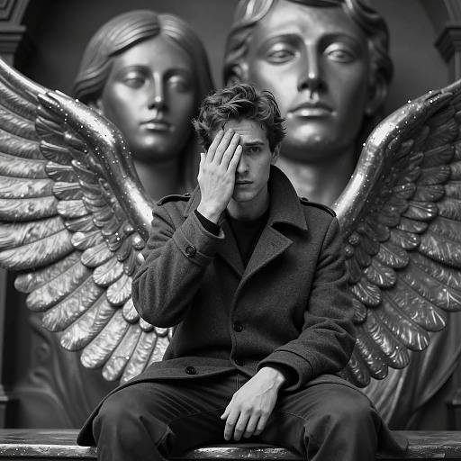 Serene Winged Figure in Black and White