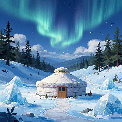 Whimsical Frozen Tundra Yurt Scene