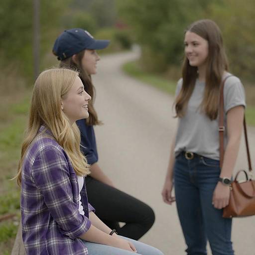 Three Women Smiling on Green Path
