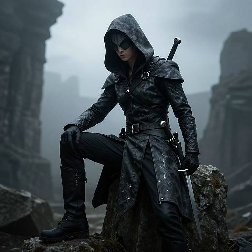Rogue Adventurer in Black Leather Armor