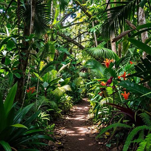 Tropical Jungle Path with Exotic Flora