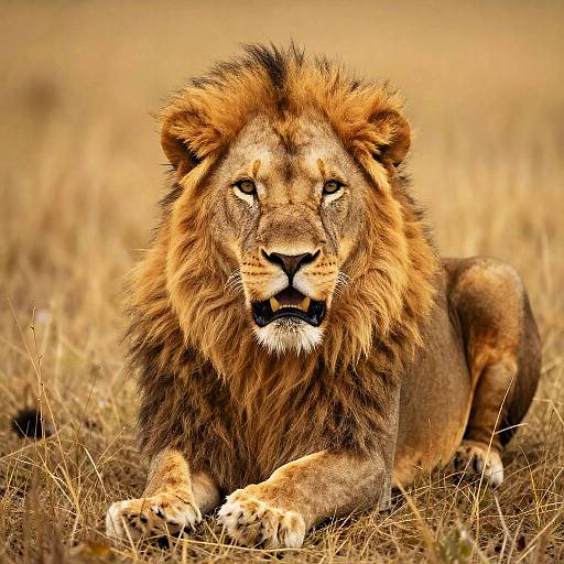 Majestic Male Lion in Golden Grass