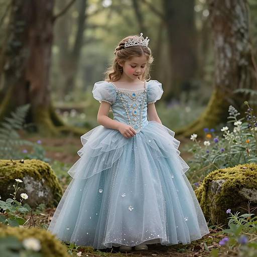 Young Girl in Princess Ball Gown in Woodland
