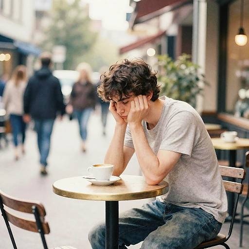 Introspective Figure at Café in Watercolor